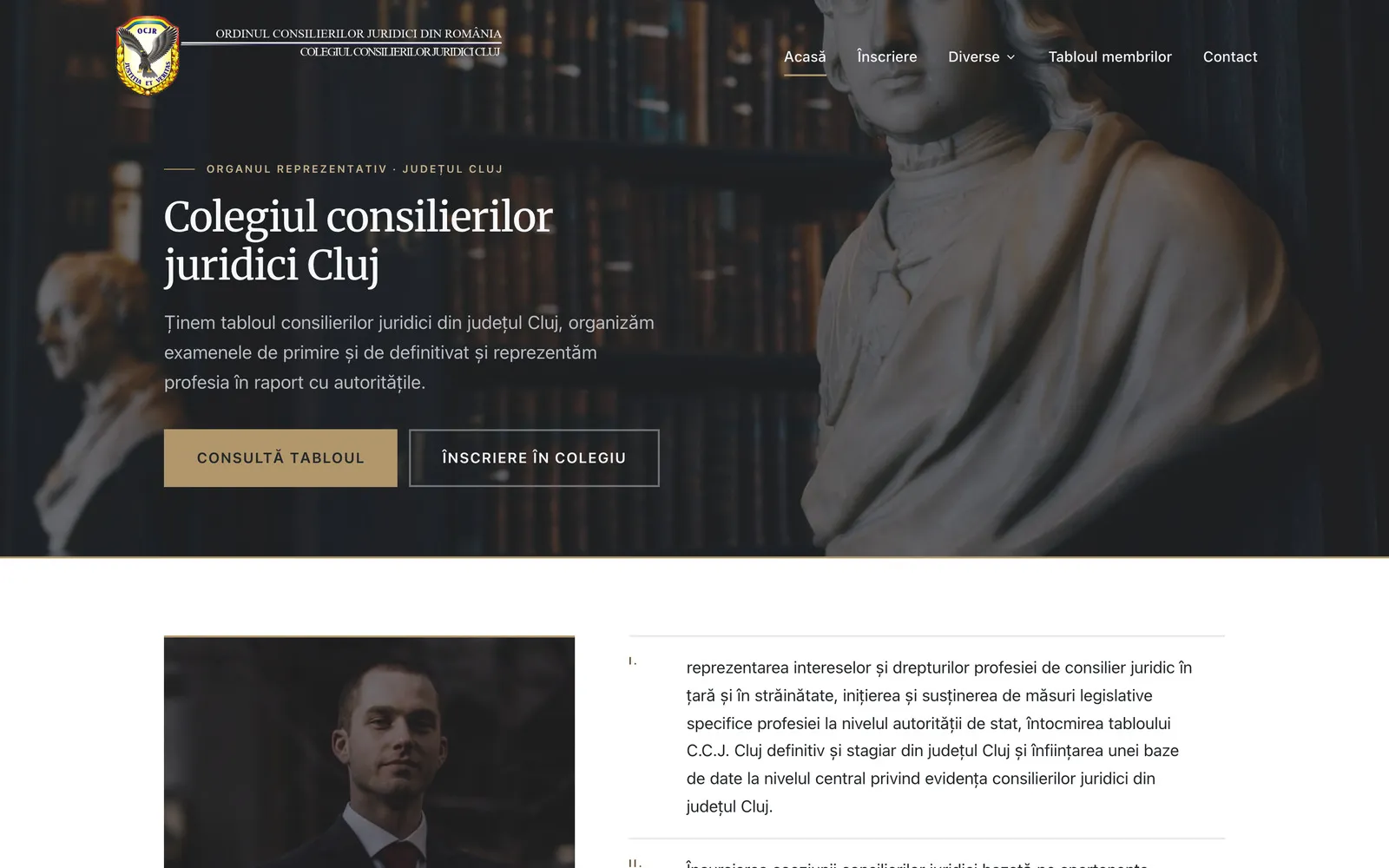 Homepage of the Cluj College of Legal Advisers, built by Devotter Tech