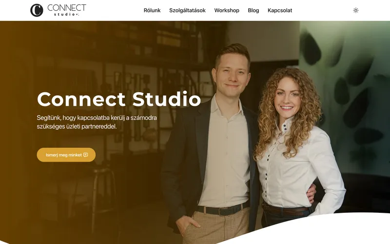 Connect Studio homepage featuring a portrait of its founders