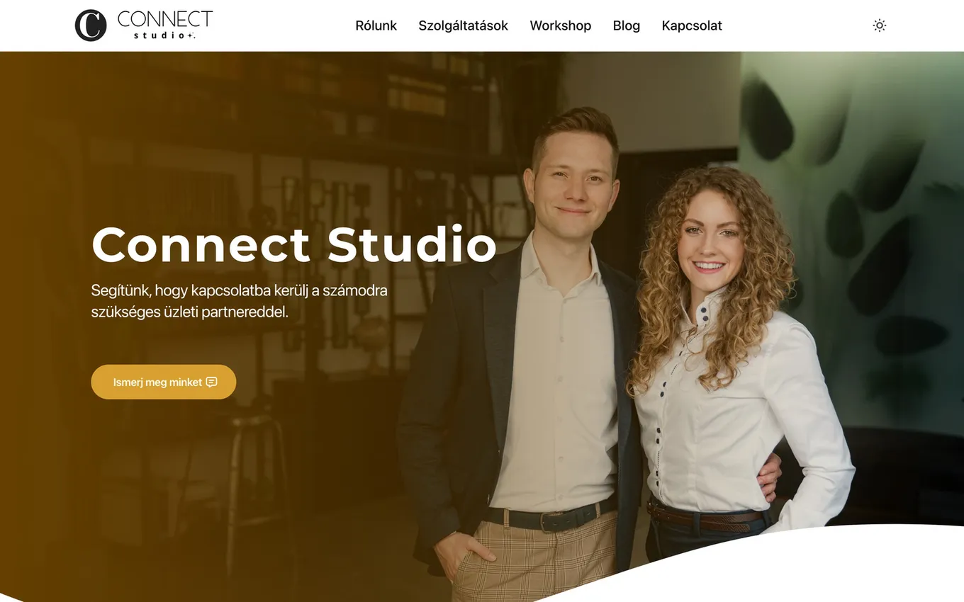 Connect Studio homepage featuring a portrait of its founders