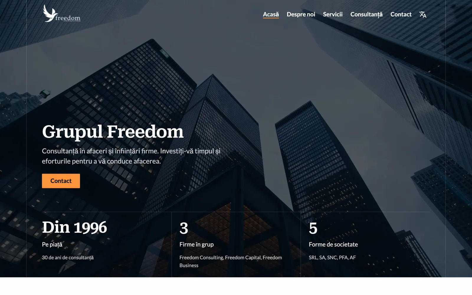 Homepage of Freedom Consulting, built by Devotter Tech